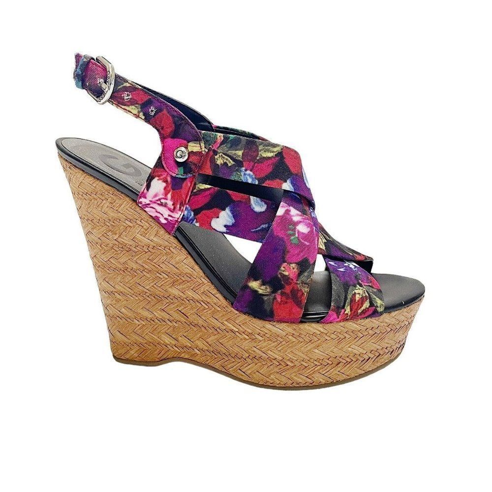 Y2K G by Guess floral weaved criss cross bamboo wedges size 8.5
